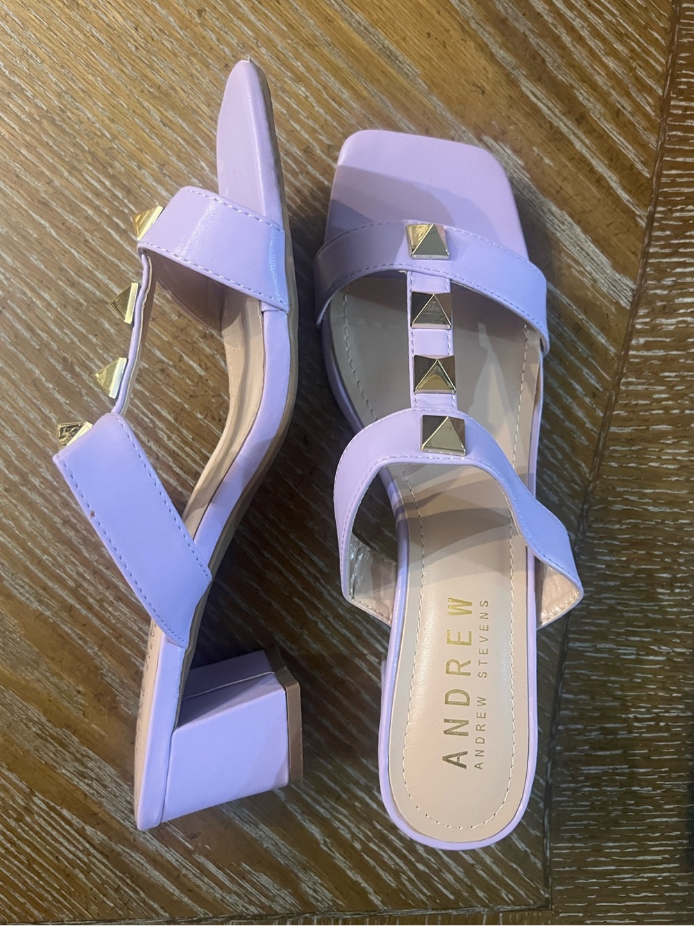 Andrew Stevens Lavender Black Heel Sandals